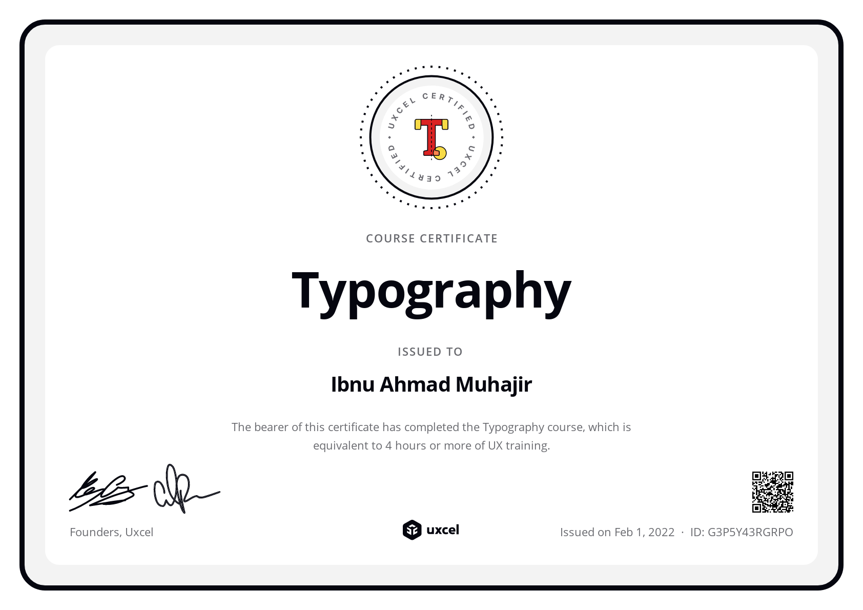 Ibnu Ahmad Muhajir's certificate